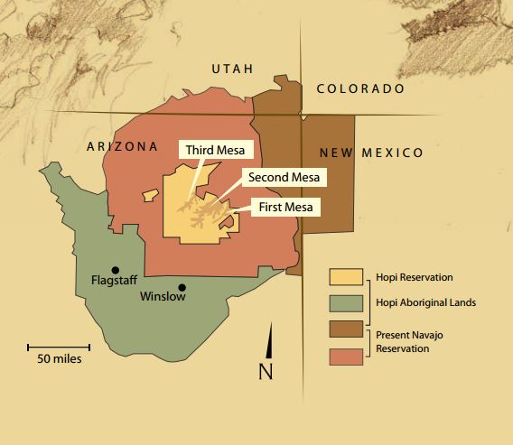 Map of the Hopi Nation and the three Mesas
