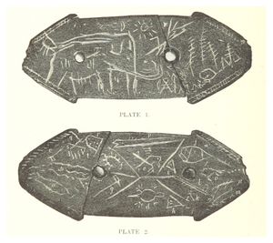 black and white photo of the two sides of the Lenape Stone[1]